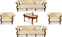 Casa Padrino Luxus Barock Wohnzimmer Set Creme / Braun - 2 Barock Sofas & 2 Barock Sessel & 1 Barock Couchtisch - Luxus Wohnzimmer Möbel im Barockstil - Edel & Prunkvoll