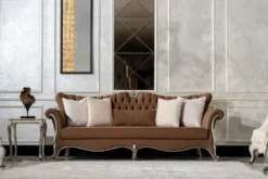Casa Padrino Luxus Barock Wohnzimmer Set Braun / Creme / Antik Silber - 2 Sofas & 2 Sessel & 1 Couchtisch & 2 Beistelltische - Handgefertigte Wohnzimmer Möbel im Barockstil - Edel & Prunkvoll