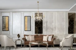 Casa Padrino Luxus Barock Wohnzimmer Set Braun / Creme / Antik Silber - 2 Sofas & 2 Sessel & 1 Couchtisch & 2 Beistelltische - Handgefertigte Wohnzimmer Möbel im Barockstil - Edel & Prunkvoll