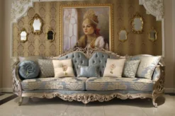 Casa Padrino Luxus Barock Wohnzimmer Set - 2 Sofas & 2 Sessel & 1 Couchtisch & 2 Beistelltische - Wohnzimmer Möbel im Barockstil - Edel & Prunkvoll