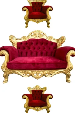 Casa Padrino Luxus Barock Wohnzimmer Set Bordeauxrot / Gold - 1 Barock Sofa & 2 Barock Sessel - Wohnzimmer Möbel im Barockstil - Edel & Prunkvoll