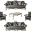 Casa Padrino Luxus Barock Wohnzimmer Set Blau / Creme / Gold - 2 Sofas & 2 Sessel & 1 Couchtisch - Prunkvolle Möbel im Barockstil