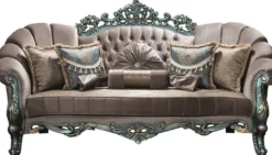 Casa Padrino Luxus Barock Wohnzimmer Set Grau / Grün / Gold - 2 Sofas & 2 Sessel & 1 Couchtisch - Wohnzimmermöbel im Barockstil - Edel & Prunkvoll