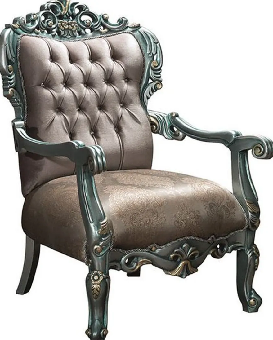 Casa Padrino Luxus Barock Wohnzimmer Set Grau / Grün / Gold - 2 Sofas & 2 Sessel & 1 Couchtisch - Wohnzimmermöbel im Barockstil - Edel & Prunkvoll