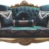 Casa Padrino Luxus Barock Wohnzimmer Set Blau / Gold - 2 Sofas & 2 Sessel & 1 Couchtisch - Wohnzimmer Möbel - Edel & Prunkvoll