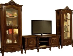 Casa Padrino Luxus Barock Wohnzimmer Set Dunkelbraun - 1 Barock TV Schrank & 2 Barock Vitrinen - Luxus Wohnzimmer Möbel im Barockstil - Barock Möbel - Edel & Prunkvoll