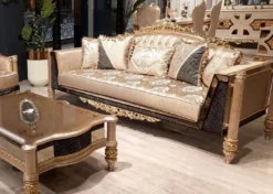 Casa Padrino Luxus Barock Wohnzimmer Sofa Gold / Schwarz / Grau / Gold - Handgefertigtes Barockstil Sofa - Luxus Wohnzimmer Möbel im Barockstil - Barock Möbel - Edel & Prunkvoll