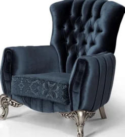 Casa Padrino Luxus Barock Wohnzimmer Set Blau / Silber - 2 Sofas & 2 Sessel & 1 Couchtisch - Elegante Wohnzimmer Möbel im Barockstil