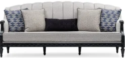 Casa Padrino Luxus Barock Wohnzimmer Sofa Silber / Schwarz - Handgefertigtes Barockstil Sofa mit dekorativen Kissen - Barock Möbel - Luxus Wohnzimmer Möbel im Barockstil - Edel & Prunkvoll