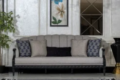 Casa Padrino Luxus Barock Wohnzimmer Sofa Silber / Schwarz - Handgefertigtes Barockstil Sofa mit dekorativen Kissen - Barock Möbel - Luxus Wohnzimmer Möbel im Barockstil - Edel & Prunkvoll
