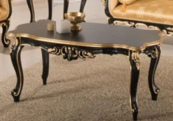Casa Padrino Luxus Barock Wohnzimmer Set Gold / Schwarz - 2 Sofas & 1 Couchtisch & 2 Beistelltische - Wohnzimmermöbel im Barockstil - Edle Barock Möbel
