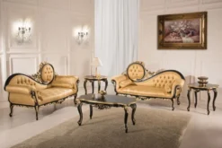 Casa Padrino Luxus Barock Wohnzimmer Set Gold / Schwarz - 2 Sofas & 1 Couchtisch & 2 Beistelltische - Wohnzimmermöbel im Barockstil - Edle Barock Möbel