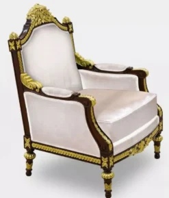 Casa Padrino Luxus Barock Wohnzimmer Sessel Grau / Dunkelbraun / Gold - Handgefertigter Barockstil Sessel - Luxus Wohnzimmer Möbel im Barockstil - Barock Möbel - Edel & Prunkvoll