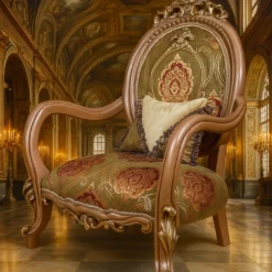 Casa Padrino Luxus Barock Wohnzimmer Sessel mit Muster Grün / Bordeauxrot / Grau / Gold - Handgefertigter Barockstil Sessel - Luxus Wohnzimmer Möbel im Barockstil - Barock Möbel - Edel & Prunkvoll