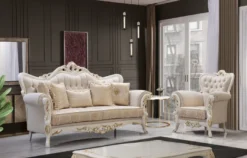 Casa Padrino Luxus Barock Wohnzimmer Set Weiß / Gold - 2 Barock Sofas & 2 Barock Sessel & 1 Barock Couchtisch - Luxus Wohnzimmer Möbel im Barockstil - Barock Möbel - Edel & Prunkvoll