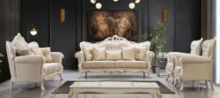 Casa Padrino Luxus Barock Wohnzimmer Set Weiß / Gold - 2 Barock Sofas & 2 Barock Sessel & 1 Barock Couchtisch - Luxus Wohnzimmer Möbel im Barockstil - Barock Möbel - Edel & Prunkvoll