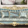 Casa Padrino Luxus Barock Wohnzimmer Sofa Türkis / Gold 233 cm