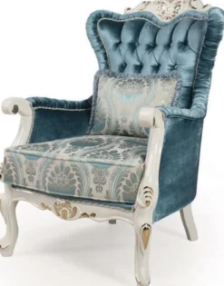 Casa Padrino Luxus Barock Wohnzimmer Set Blau / Weiß / Gold - 2 Sofas & 2 Sessel & 1 Couchtisch - Prunkvolle Wohnzimmer Möbel im Barockstil