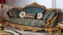 Casa Padrino Luxus Barock Wohnzimmer Set Blau / Weiß / Braun / Gold - 2 Sofas & 2 Sessel & 1 Couchtisch & 2 Beistelltische - Handgefertigte Wohnzimmer Möbel im Barockstil - Edel & Prunkvoll