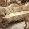 Casa Padrino Luxus Barock Wohnzimmer Set Gold / Grau - 2 Barock Sofas & 2 Barock Sessel & 1 Runder Barock Couchtisch - Luxus Wohnzimmer Möbel im Barockstil - Edel & Prunkvoll