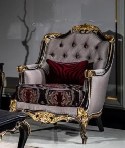Casa Padrino Luxus Barock Wohnzimmer Sessel Silber / Bordeauxrot / Schwarz / Gold - Handgefertigter Barockstil Sessel mit elegantem Muster - Barock Wohnzimmer Möbel