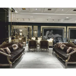 Casa Padrino Luxus Barock Wohnzimmer Sofa Schwarz / Grau / Gold 241 cm - Barock Möbel