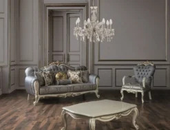 Casa Padrino Luxus Barock Wohnzimmer Sofa mit Glitzersteinen und dekorativen Kissen Blau / Weiß / Gold 220 x 85 x H. 110 cm - Edle Wohnzimmer Möbel im Barockstil