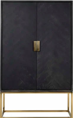 Casa Padrino Luxus Barschrank Schwarz / Gold 108 x 45 x H. 175 cm - Massivholz Schrank mit 2 Türen - Wohnzimmer Möbel - Bar Möbel - Hotel Möbel - Luxus Kollektion