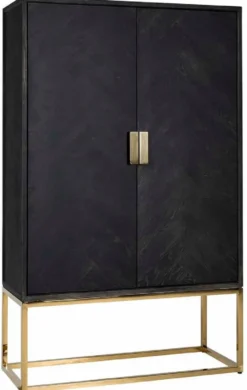 Casa Padrino Luxus Barschrank Schwarz / Gold 108 x 45 x H. 175 cm - Massivholz Schrank mit 2 Türen - Wohnzimmer Möbel - Bar Möbel - Hotel Möbel - Luxus Kollektion