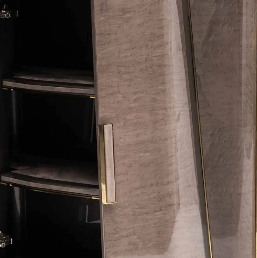 Casa Padrino Luxus Barschrank Grau / Gold 120 x 45,5 x H. 165,5 cm - Massivholz Weinschrank mit 2 Türen - Bar Möbel - Hotel Möbel - Luxus Möbel