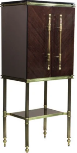 Casa Padrino Luxus Barschrank Dunkelbraun Hochglanz / Matt Gold 82 x 52 x H. 162 cm - Weinschrank mit 2 Türen - Wohnzimmer Möbel - Bar Möbel - Hotel Möbel - Luxus Kollektion