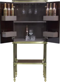 Casa Padrino Luxus Barschrank Dunkelbraun Hochglanz / Matt Gold 82 x 52 x H. 162 cm - Weinschrank mit 2 Türen - Wohnzimmer Möbel - Bar Möbel - Hotel Möbel - Luxus Kollektion