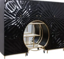Casa Padrino Luxus Barschrank Schwarz / Messing 178 x 45 x H. 140 cm - Massivholz Cocktailschrank - Bar Möbel - Wohnzimmer Möbel - Hotel Möbel - Luxus Möbel