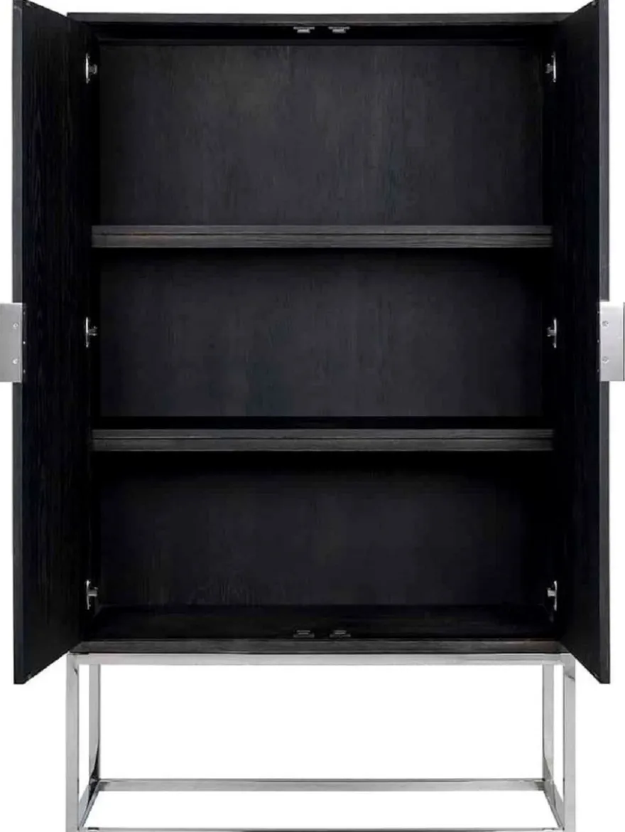 Casa Padrino Luxus Barschrank Schwarz / Silber 108 x 45 x H. 175 cm - Massivholz Schrank mit 2 Türen - Wohnzimmer Möbel - Bar Möbel - Hotel Möbel - Luxus Kollektion