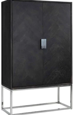 Casa Padrino Luxus Barschrank Schwarz / Silber 108 x 45 x H. 175 cm - Massivholz Schrank mit 2 Türen - Wohnzimmer Möbel - Bar Möbel - Hotel Möbel - Luxus Kollektion