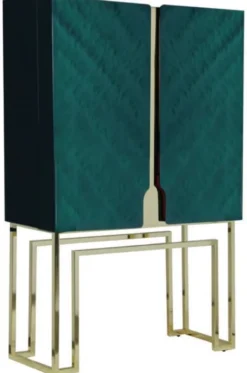 Casa Padrino Luxus Barschrank Grün / Gold / Rot 110 x 44 x H. 167 cm - Weinschrank mit 2 Türen - Wohnzimmer Möbel - Bar Möbel - Hotel Möbel - Luxus Kollektion