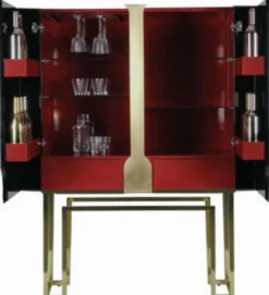 Casa Padrino Luxus Barschrank Grün / Gold / Rot 110 x 44 x H. 167 cm - Weinschrank mit 2 Türen - Wohnzimmer Möbel - Bar Möbel - Hotel Möbel - Luxus Kollektion