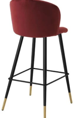 Casa Padrino Luxus Barstuhl Bordeauxrot / Schwarz / Gold 50,5 x 54 x H. 102 cm - Luxus Barhocker mit Rückenlehne und edlem Samstoff - Luxus Bar Möbel