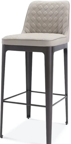 Casa Padrino Luxus Barstuhl Beige / Matt Grau 40 x 50 x H. 100 cm - Echtleder Barhocker mit pulverbeschichtetem Edelstahl Gestell - Luxus Bar Möbel