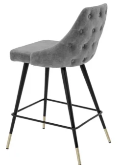 Casa Padrino Luxus Barstuhl Barhocker in Grau und Schwarz mit Messing Akzenten 47 x 52 x H. 91 cm