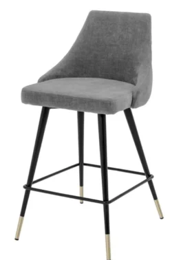 Casa Padrino Luxus Barstuhl Barhocker in Grau und Schwarz mit Messing Akzenten 47 x 52 x H. 91 cm