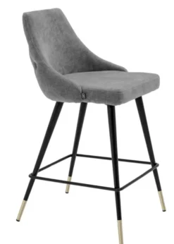 Casa Padrino Luxus Barstuhl Barhocker in Grau und Schwarz mit Messing Akzenten 47 x 52 x H. 91 cm