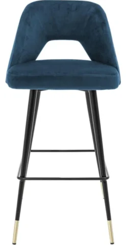 Casa Padrino Luxus Barstuhl Blau / Schwarz 50 x 50 x H. 100 cm - Barhocker mit Rückenlehne und Messing Akzenten