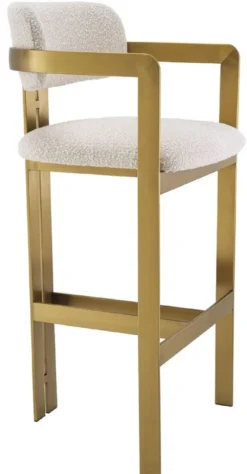 Casa Padrino Luxus Barstuhl Creme / Messing 53 x 44,5 x H. 107 cm - Gepolsterter Edelstahl Barhocker - Luxus Barmöbel