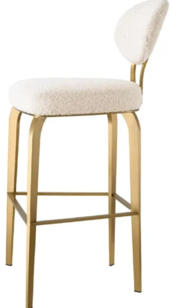Casa Padrino Luxus Barstuhl Creme / Messing 50 x 55 x H. 106 cm - Gepolsterter Barhocker - Bar Möbel - Luxus Möbel - Luxus Qualität