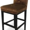 Casa Padrino Luxus Barstuhl Dunkelbraun / Schwarz 47 x 58 x H. 108 cm - Handgefertigter Chesterfield Barhocker
