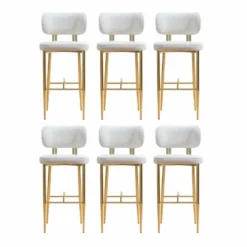 Casa Padrino Luxus Barstuhl 6er Set Weiß / Gold H. 107 cm - Bar Möbel