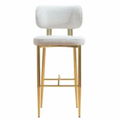 Casa Padrino Luxus Barstuhl 6er Set Weiß / Gold H. 107 cm - Bar Möbel