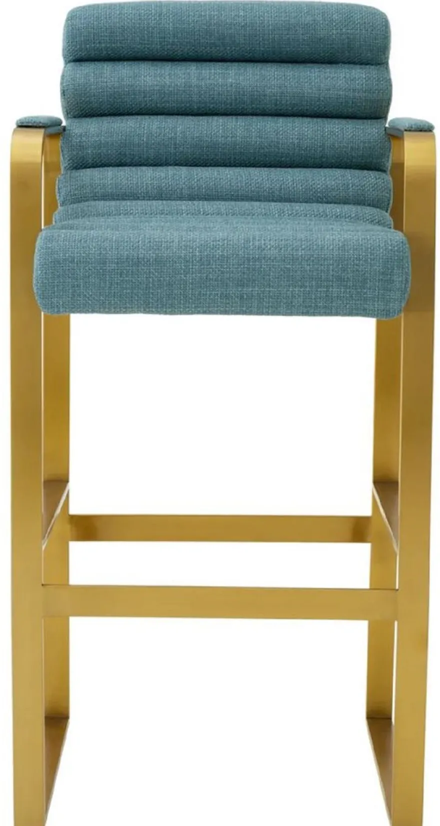Casa Padrino Luxus Barstuhl mit Armlehnen Blau / Messing 53,5 x 57,5 x H. 107 cm - Gepolsterter Edelstahl Barhocker - Bar Möbel - Luxus Möbel - Luxus Qualität