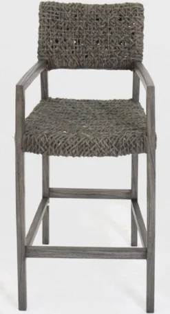Casa Padrino Luxus Barstuhl mit Armlehnen Grau 55 x 64 x H. 114 cm - Massivholz Stuhl mit edlem Rattangeflecht - Luxus Massivholz Bar Möbel